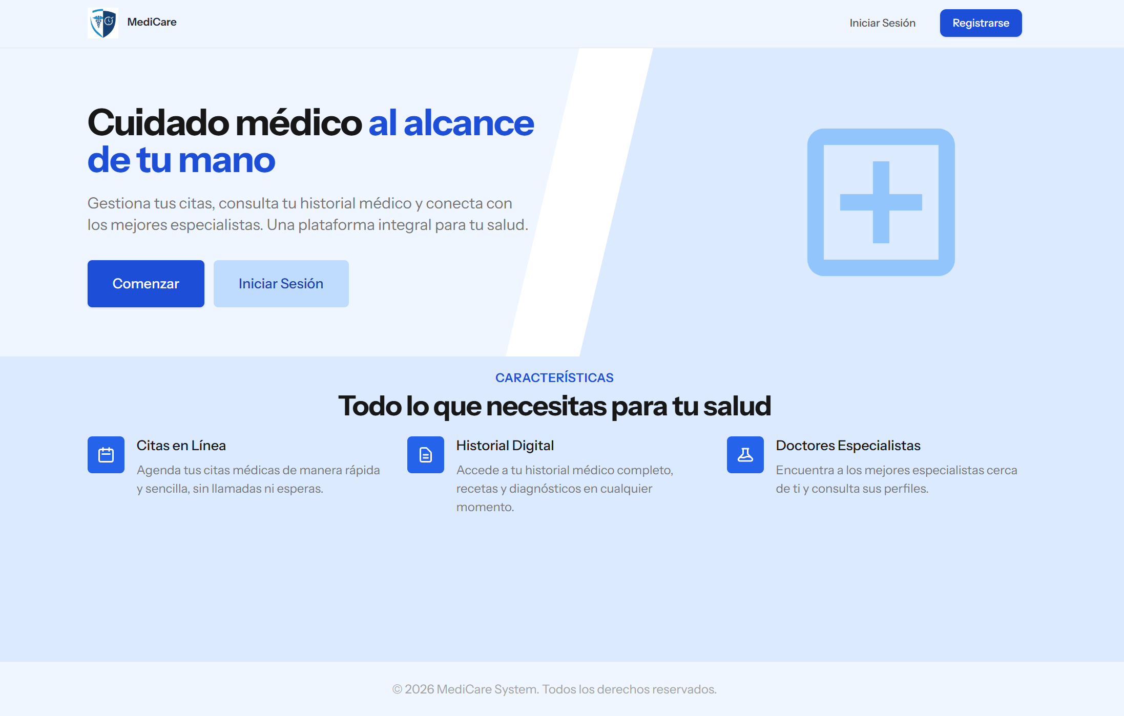 Sistema de Citas Medicas front page